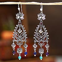 Kronleuchter-Ohrringe mit mehreren Edelsteinen, „Taxco Raindrops“ – Ohrhänger aus 925er Sterlingsilber mit Edelsteinperlen