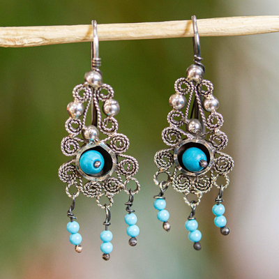 Turquoise chandelier earrings, Taxco Colonial