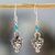 Turquoise dangle earrings, 'Fair Catrina' - Sterling Silver Skull Earrings with Turquoise