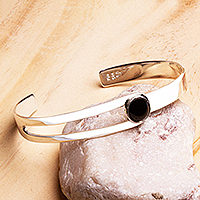 Obsidian cuff bracelet, 'Dark Element' - Taxco Sterling and Obsidian Bracelet