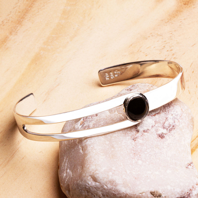 Obsidian-Manschettenarmband - Taxco-Armband aus Sterlingsilber und Obsidian