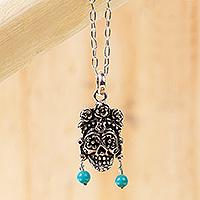 Turquoise pendant necklace, 'Chic Catrina' - Sterling Pendant Necklace with Turquoise