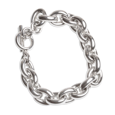 Sterling silver link bracelet, 'Taxco Chain' - 925 Sterling Silver Rolo Bracelet With Toggle Clasp Taxco