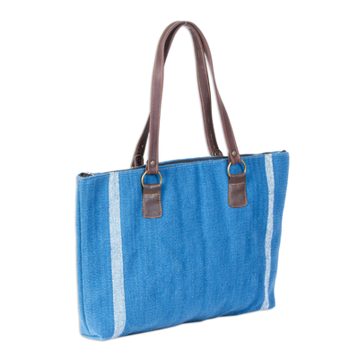 Zapotec wool shoulder bag, 'Blue Sky Starburst' - Handwoven Blue Wool Shoulder Bag with Diamond Pattern
