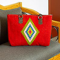 Zapotec wool shoulder bag, Red Sky Starburst