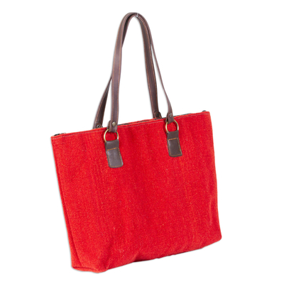 Zapotec wool shoulder bag, 'Red Sky Starburst' - Handwoven Red Wool Shoulder Bag with Diamond Pattern