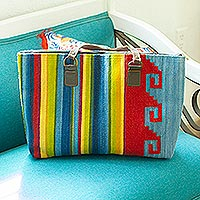 Zapotec wool shoulder bag, 'Rainbow in Mitla' - Striped 100% Handwoven Wool Shoulder Bag from Oaxaca