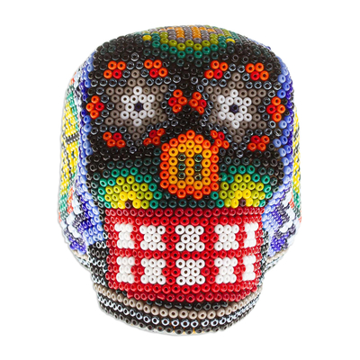 Huichol-Schädel aus Pappmaché mit Perlen - Handgefertigte Huichol-Totenkopffigur