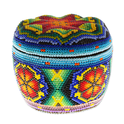 Dekorative Schachtel aus Pappmaché mit Perlen, 'Huichol-Schatz'. - Dekorative Perlenbox aus Mexiko