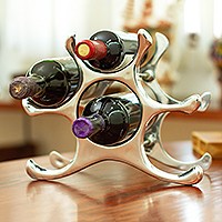 Aluminum wine bottle holder, 'Guadalajara Service' - 100% Recycled Aluminum Holder for Six Wine Bottles