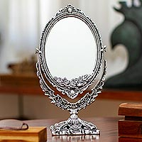Aluminum mirror, 'My Reflection' - 100% Recycled Aluminum and Glass Table Mirror From Mexico