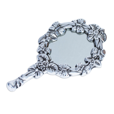espejo de mano de aluminio - Espejo de mano de aluminio reciclado con diseño de mariposas de México