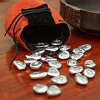 Aluminum rune set, 'Futhark' - Set of 24 Runes in Aluminum in a Suede Bag