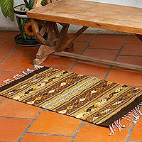 Zapotec wool area rug, 'Oaxaca Fretwork' (2x3.5) - Brown and Gold Loom Woven Area Rug with Geometric Design
