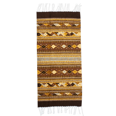 Zapotec wool area rug, 'Oaxaca Fretwork' (2x3.5) - Brown and Gold Loom Woven Area Rug with Geometric Design
