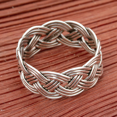 Men's sterling silver band ring, 'Open Weave' - Men's Sterling Silver Band Ring With Open Weave Design