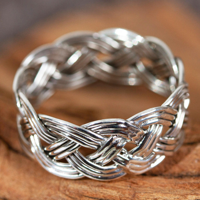 Men's sterling silver band ring, 'Open Weave' - Men's Sterling Silver Band Ring With Open Weave Design