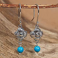 Turquoise and sterling silver earrings, 'Taxco Violets' - Sterling Silver and Turquoise Bead Earrings From Taxco