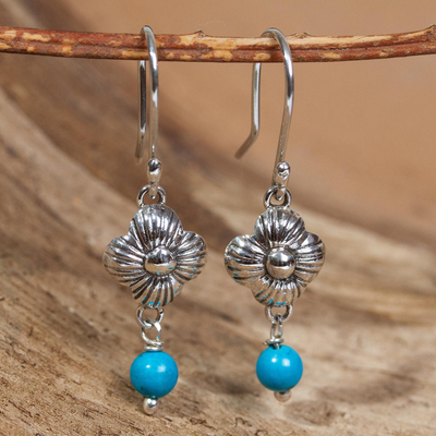 Turquoise and sterling silver earrings, 'Taxco Violets' - Sterling Silver and Turquoise Bead Earrings From Taxco