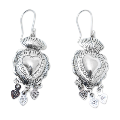 Sterling silver dangle earrings, 'Small Miracles' - Taxco Milagrito Dangle Earrings in 925 Sterling Silver
