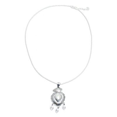 Sterling silver pendant necklace, 'Taxco Miracle' - 925 Sterling Silver Heart Pendant Necklace From Taxco