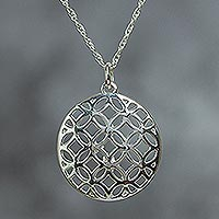Sterling silver pendant necklace, 'Geometric Flower' - 925 Sterling Silver Flower Pendant Necklace From Taxco