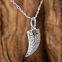 Sterling silver pendant necklace, 'Etched Fang' - 925 Sterling Silver Textured Fang Pendant Necklace