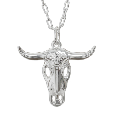 Collar colgante de plata esterlina - Collar con colgante de calavera de toro en plata de ley 925 de taxco