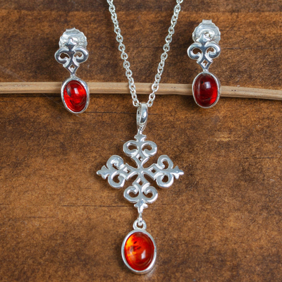 Amber jewelry set, Amber Cross