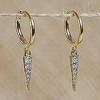 Gold plated crystal hoop earrings, 'Sparkling Arrows' - Faceted Crystal Gold Plated Earrings