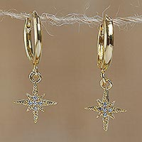 Pendientes de aro de cristal chapados en oro, 'Blazing Star' - Pendientes de aro chapados en oro de 24k con cristal