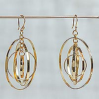 Gold plated dangle earrings, 'Shining Orbit' - Round 24k Gold Plated Dangle Earrings