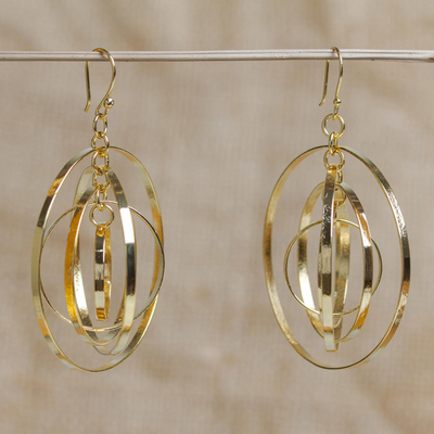 Gold plated dangle earrings, 'Shining Orbit' - Round 24k Gold Plated Dangle Earrings
