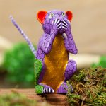 Wood alebrije sculpture, 'Speak No Evil' - Wood Alebrije Carving of Multicolored Monkey from Oaxaca