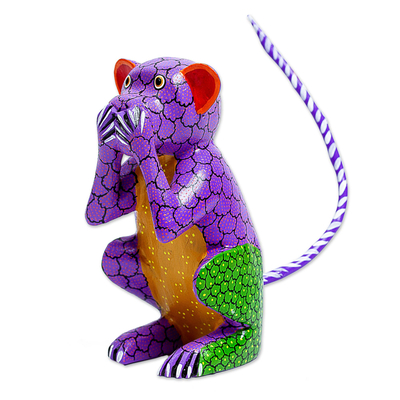 Wood alebrije sculpture, 'Speak No Evil' - Wood Alebrije Carving of Multicolored Monkey from Oaxaca
