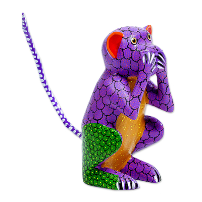 Wood alebrije sculpture, 'Speak No Evil' - Wood Alebrije Carving of Multicolored Monkey from Oaxaca