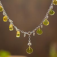 Amber waterfall necklace, 'Simojovel Beauty' - Sterling Silver Chain Necklace with Multiple Amber Pendants