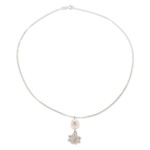 Cultured pearl pendant necklace, 'Creek Flower' - Sterling Silver Necklace with Cultured Pearl and Filigree