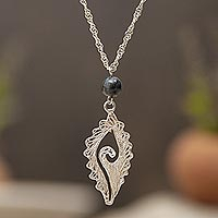 Agate pendant necklace, 'Filigree Snail' - 925 Sterling Silver Necklace with Filigree Pendant and Agate