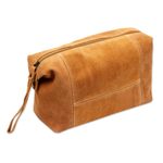 Leather travel case, 'El Bajio' - Spice Brown Travel or Cosmetic Bag with Zipper and Strap