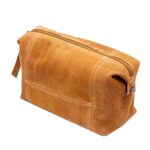 Leather travel case, 'El Bajio' - Spice Brown Travel or Cosmetic Bag with Zipper and Strap