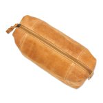 Leather travel case, 'El Bajio' - Spice Brown Travel or Cosmetic Bag with Zipper and Strap