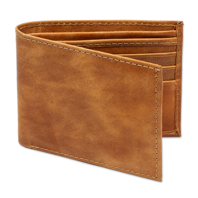 100% Leather Billfold Wallet in Honey Brown