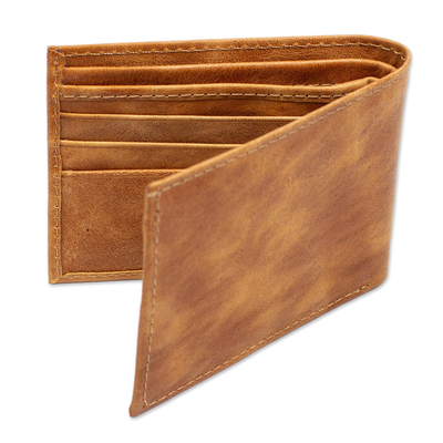 Billetera de cuero - Cartera plegable 100% piel en color marrón miel