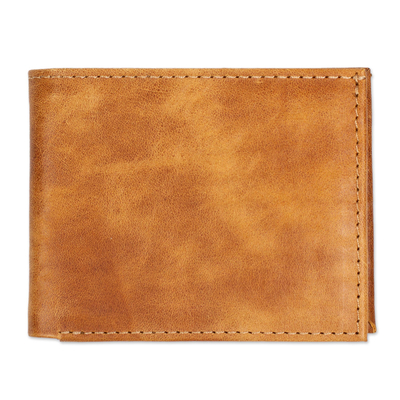 Billetera de cuero - Cartera plegable 100% piel en color marrón miel