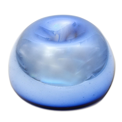 Cuenco de vidrio soplado, 'Blue Opal' - Cuenco de vidrio soplado azul reflectante de vidrio reciclado