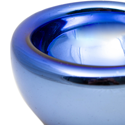 Schale aus geblasenem Glas, 'Blue Opal'. - Blaue reflektierende mundgeblasene Glasschale aus recyceltem Glas