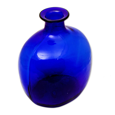 florero de vidrio soplado - Jarrón de vidrio soplado ecológico en forma de botella azul