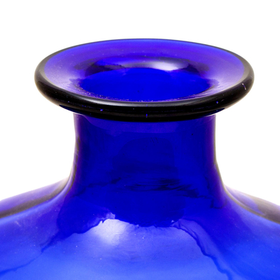 florero de vidrio soplado - Jarrón de vidrio soplado ecológico en forma de botella azul