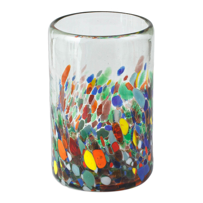 Vasos de cristal, (juego de 6) - Vasos de vidrio con lunares multicolores de México (juego de 6)